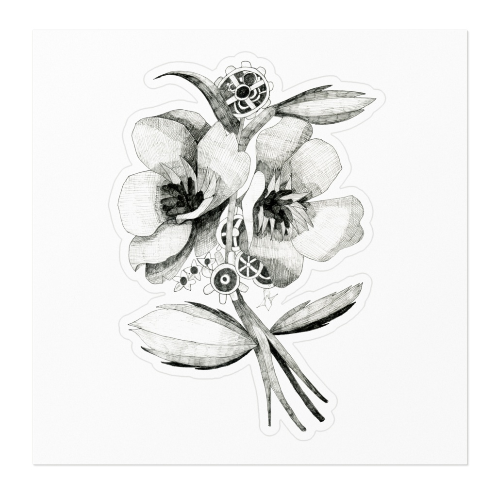 花と歯車ステッカー