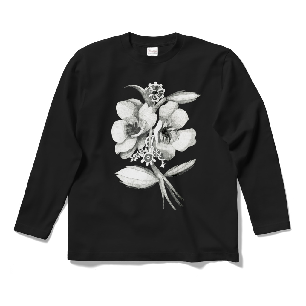 花と歯車 ロングスリーブTシャツ ブラック