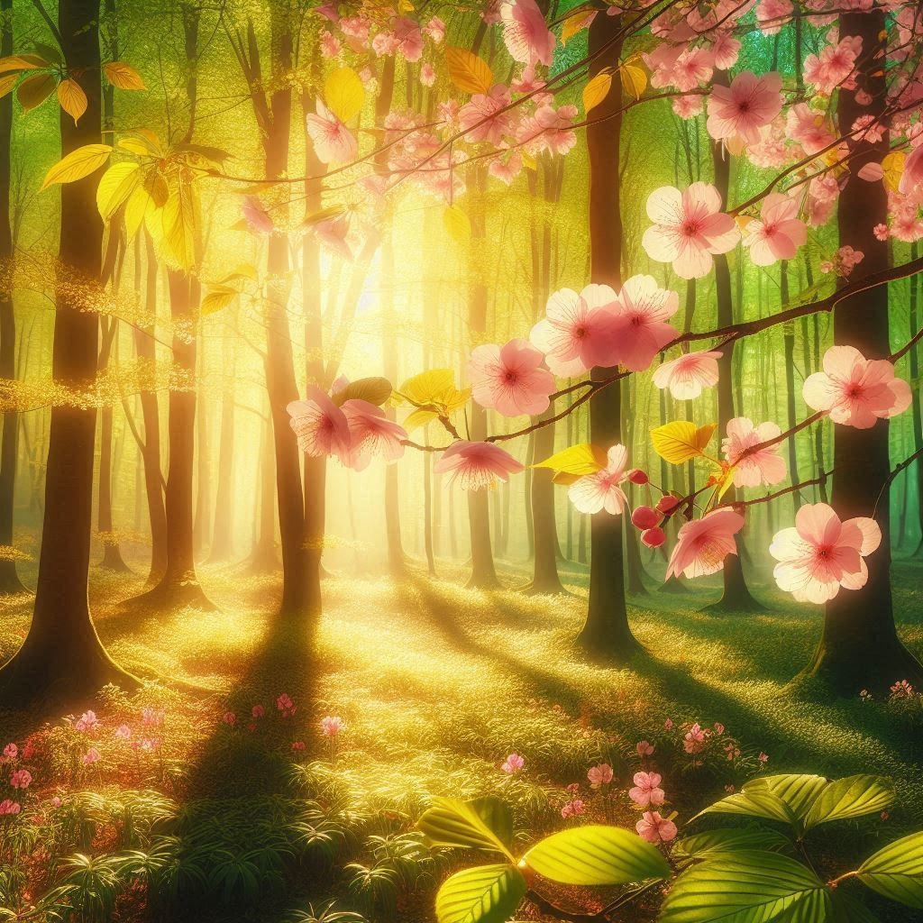 Spring Forest Background – 明るい春の森・桜風景（2枚セット・SNS・壁紙対応）
