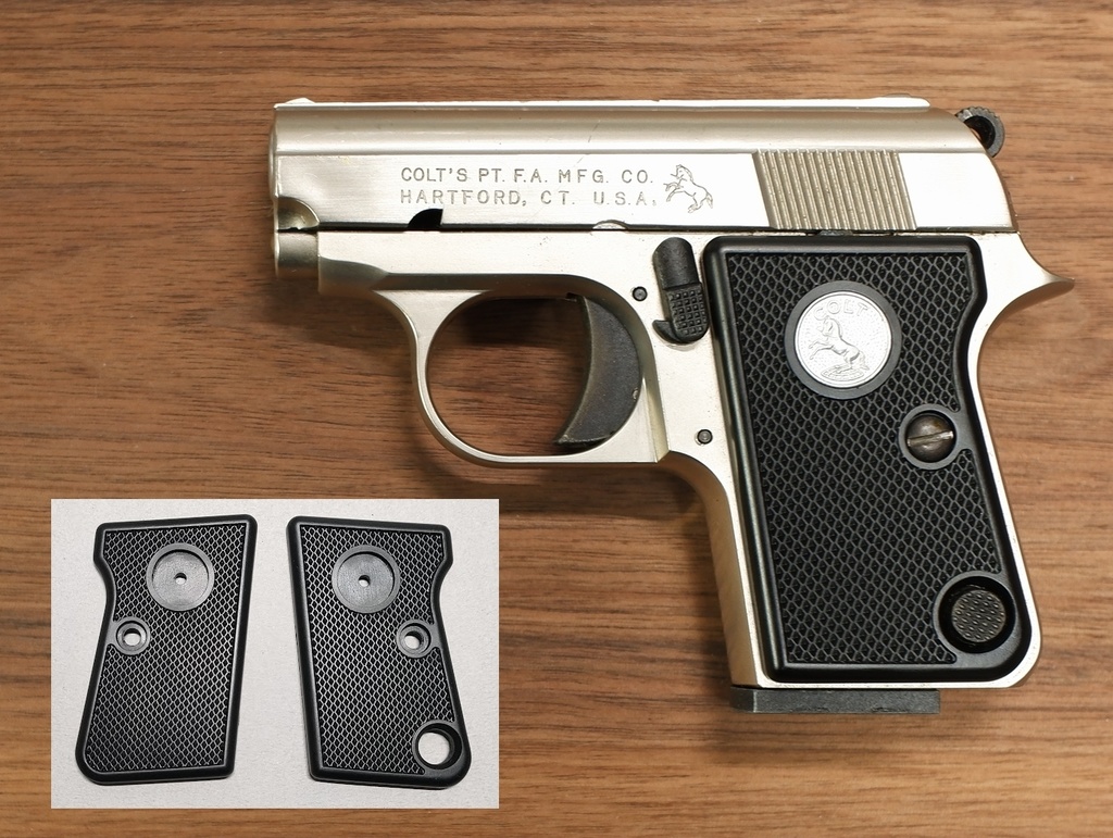 MKKコルト25オート モデルガン用 ブラックチェッカードグリップ [メダリオンはめ込み式]