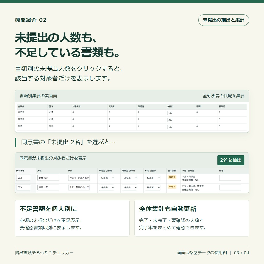 提出書類そろった?チェッカー|誰に何が足りないかを一覧確認