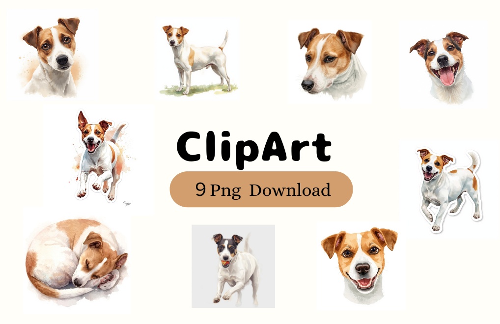 ジャックラッセルテリア水彩クリップアートセット