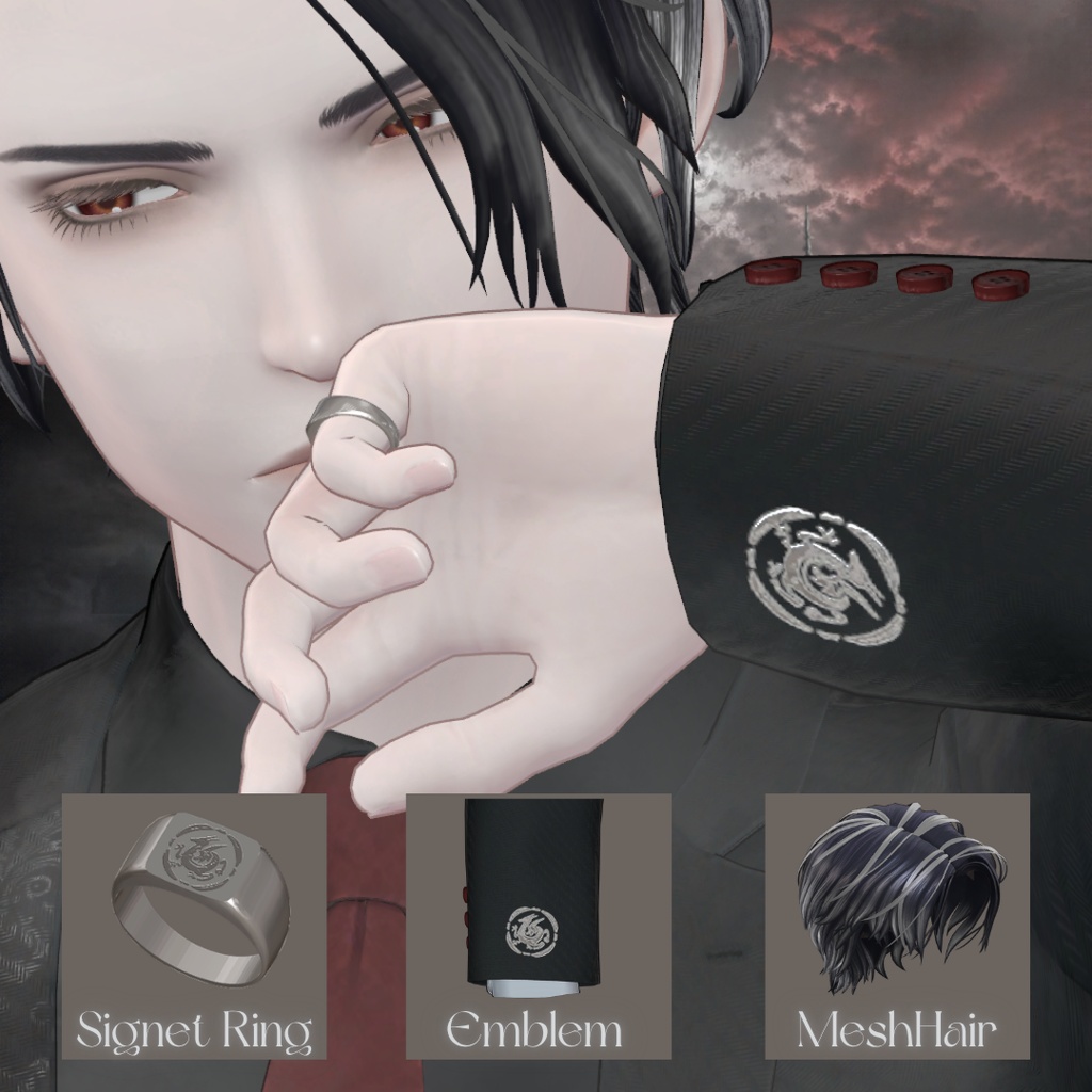 10/23(金) 23:59まで通常500円 → セール価格250円【Lucian✨専用】A Dragon Up His Sleeve - ヴァンパイアの指輪・髪メッシュ・袖の紋章セット
