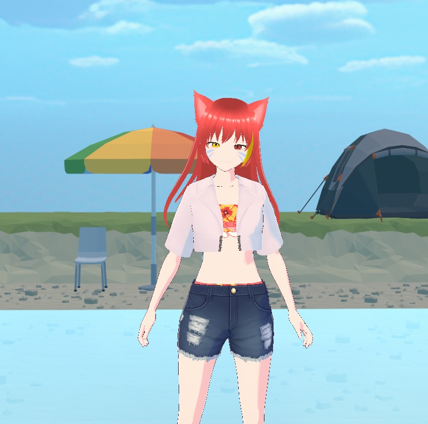 赤猫ちゃん(水着＋ショートパンツ＋上着)