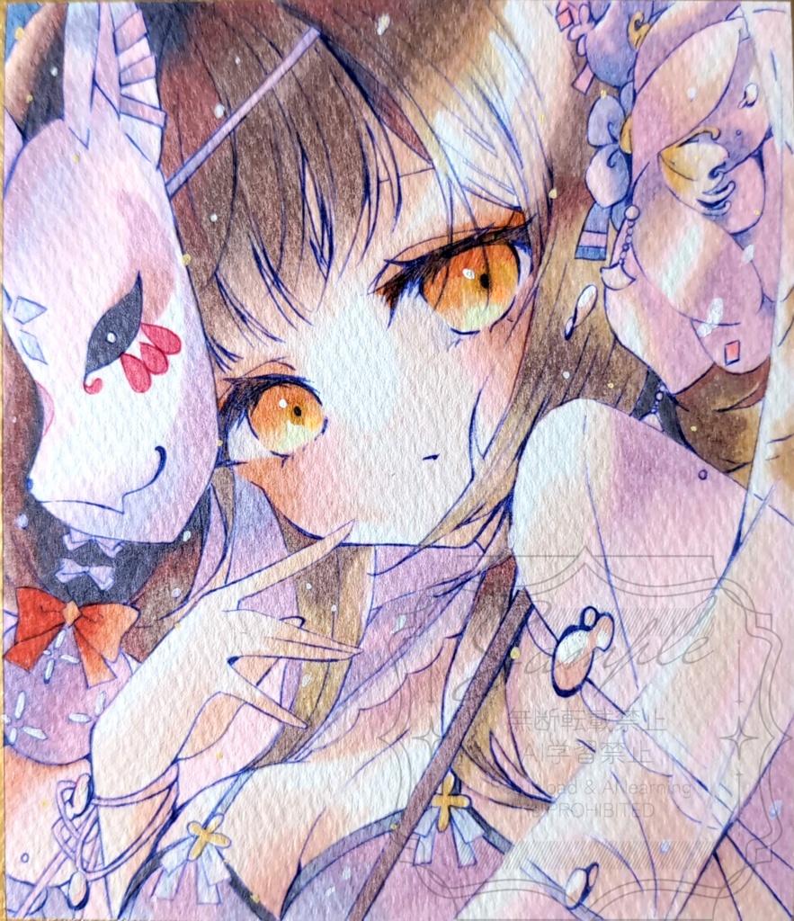 手描きイラスト色紙　狐坂ワカモ