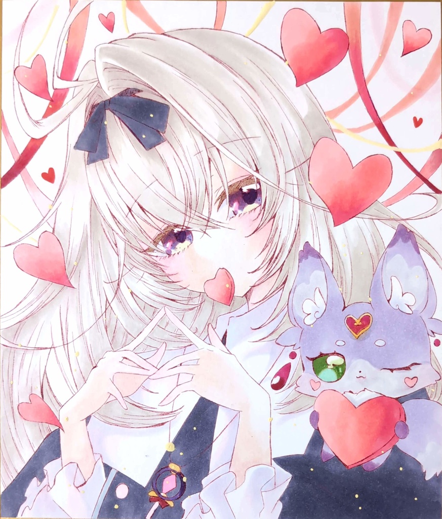 手描きイラスト色紙　森亞るるか＆マシュタン