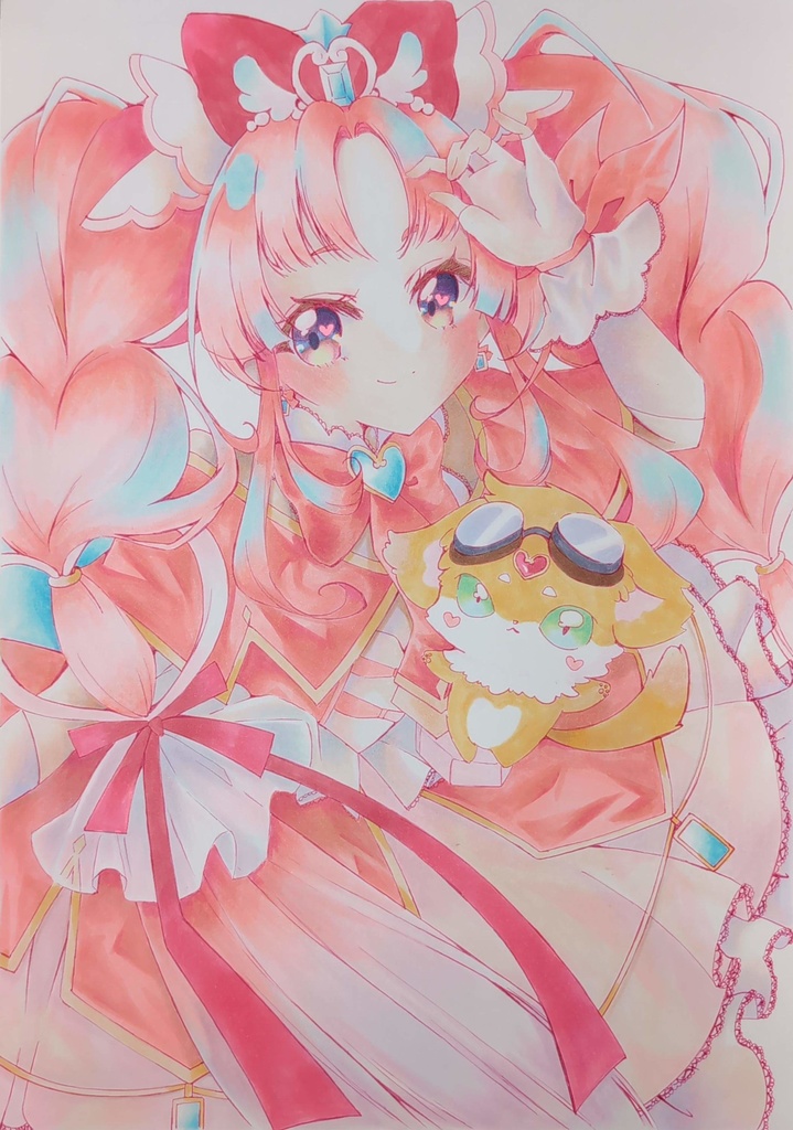 手描きイラストA4サイズ　キュアミスティック＆ジェット先輩