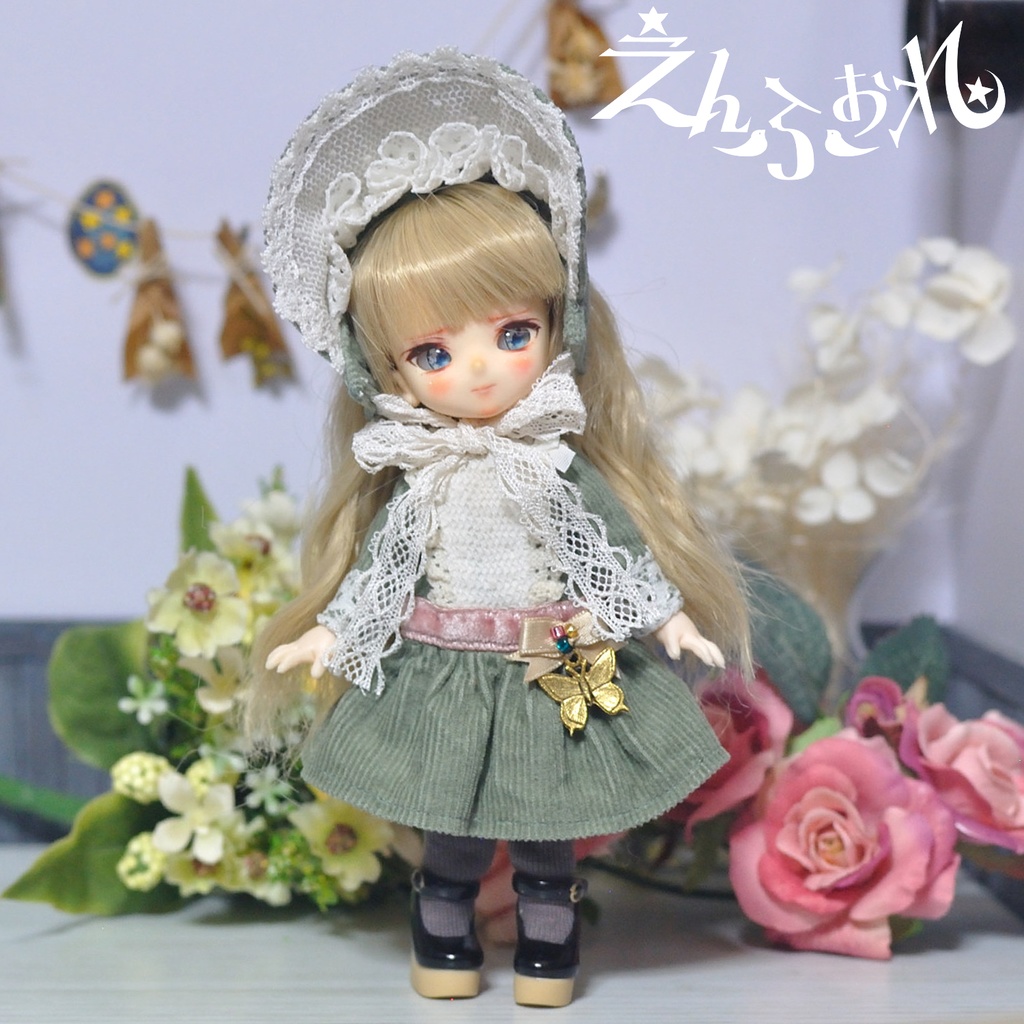 【オビツ11】コーデュロイのローウエストワンピースセット＊緑