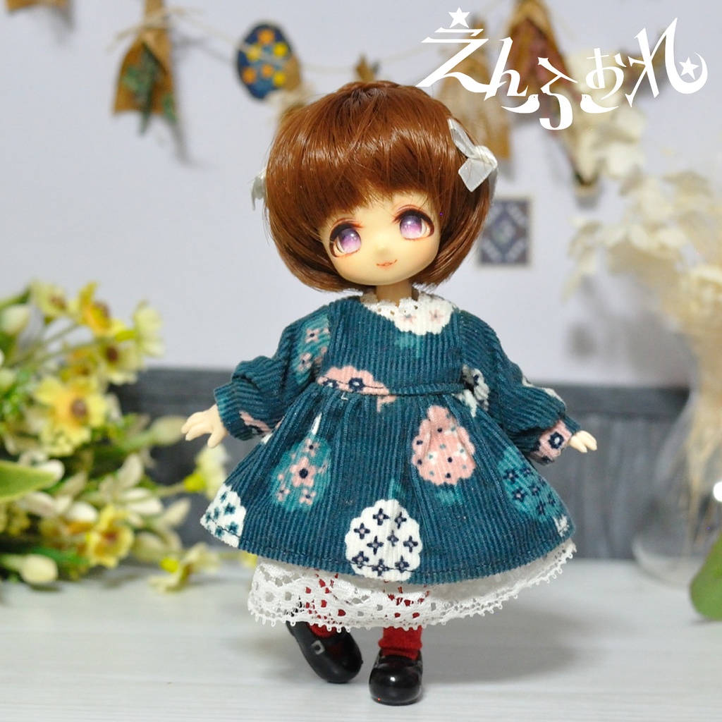 【オビツ11】コーデュロイの重ね着セット*赤エプロン