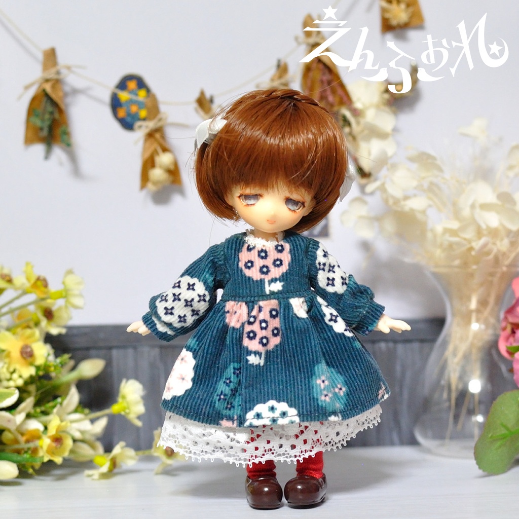 【オビツ11】コーデュロイの重ね着セット*ピンクエプロン