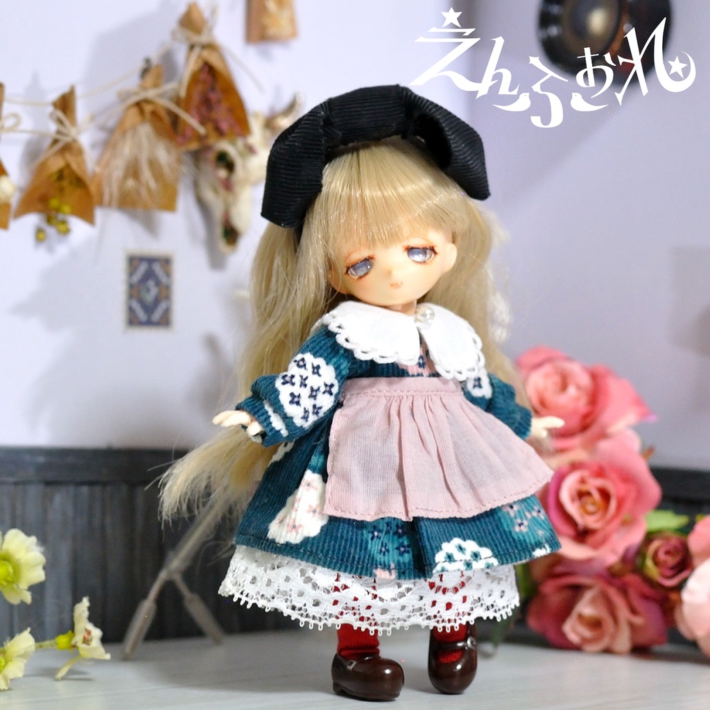 【オビツ11】コーデュロイの重ね着セット＊ピンクエプロン