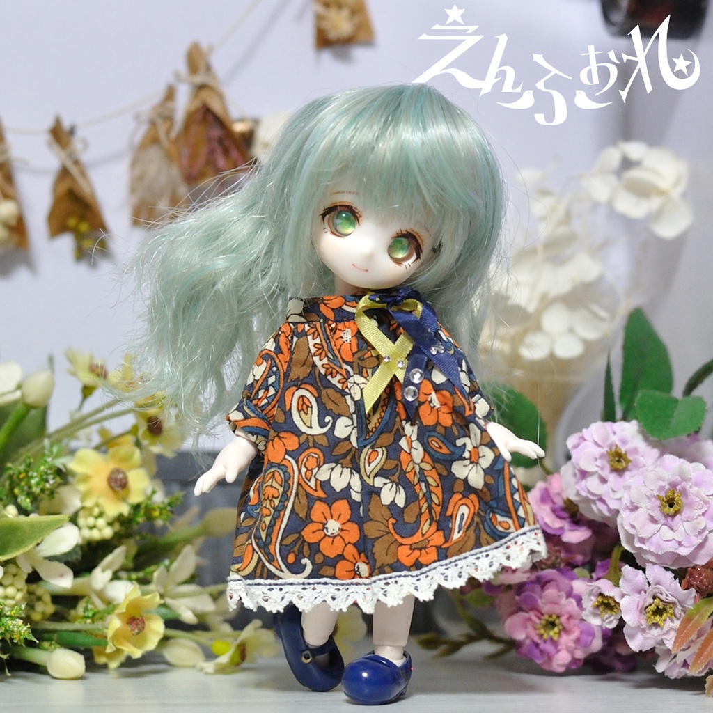 【オビツ11】ナチュラルスモックワンピース*リバティオレンジ