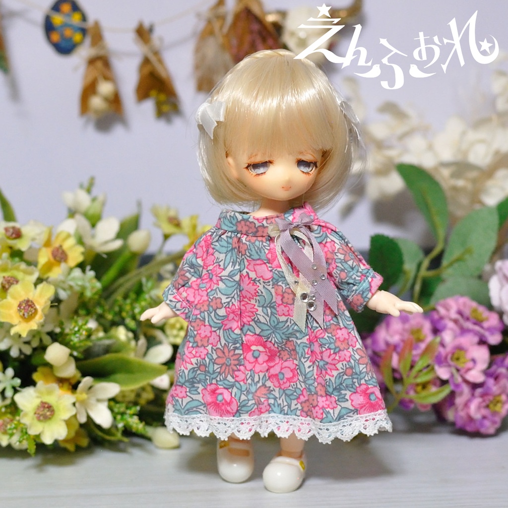 【オビツ11】ナチュラルスモックワンピース*リバティピンク