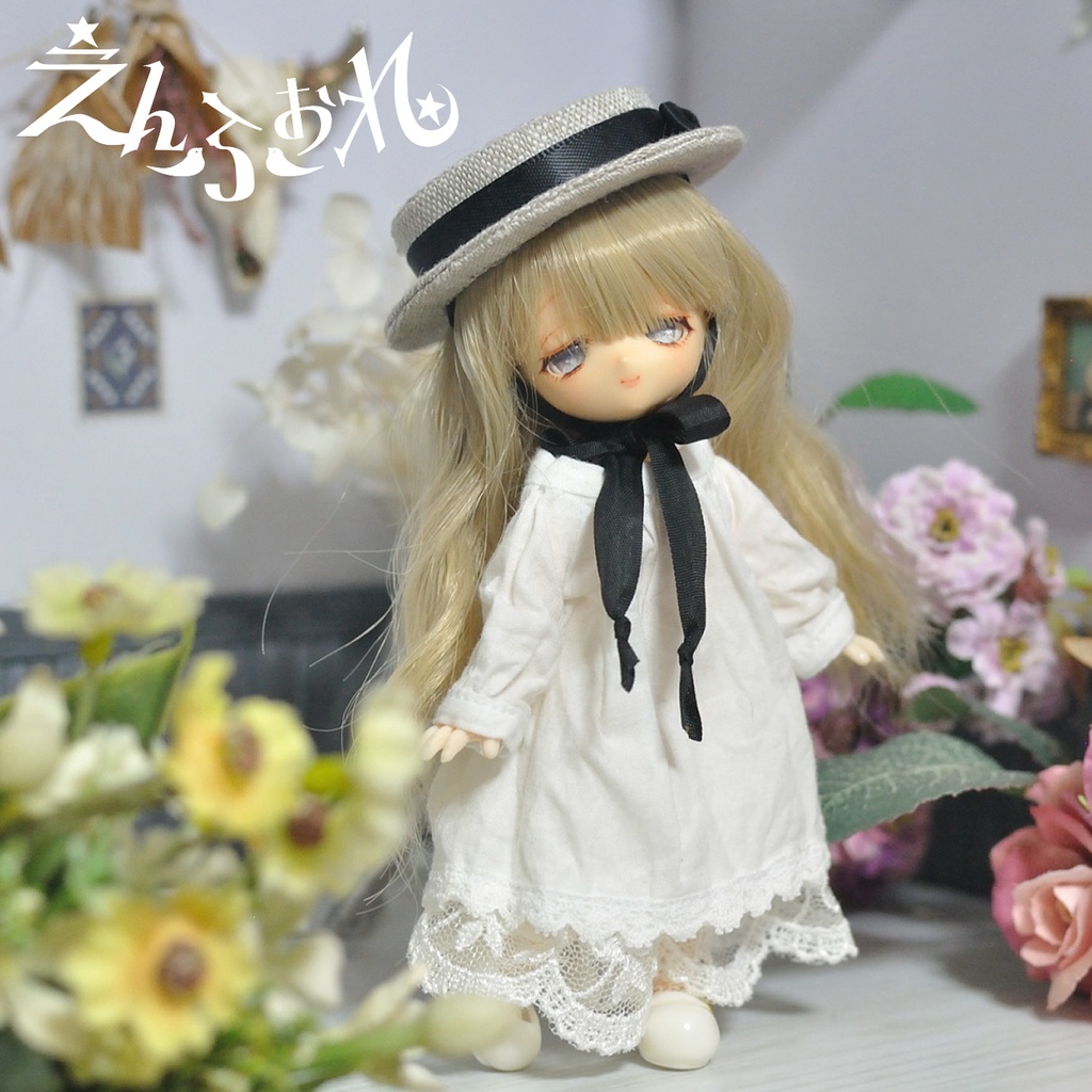 【オビツ11】ナチュラルスモックワンピースのセットアップ