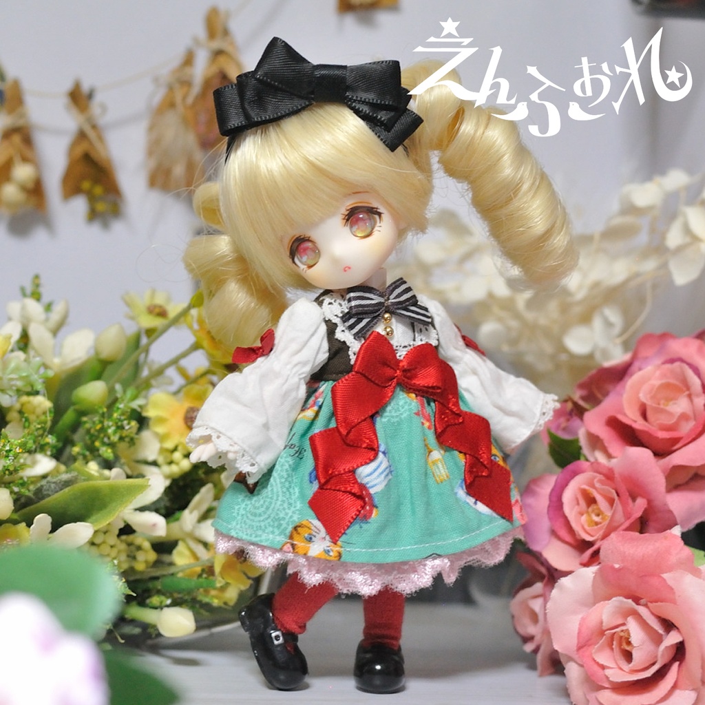 【オビツ11】ミントにゃんこのジャンパースカートロリィタ