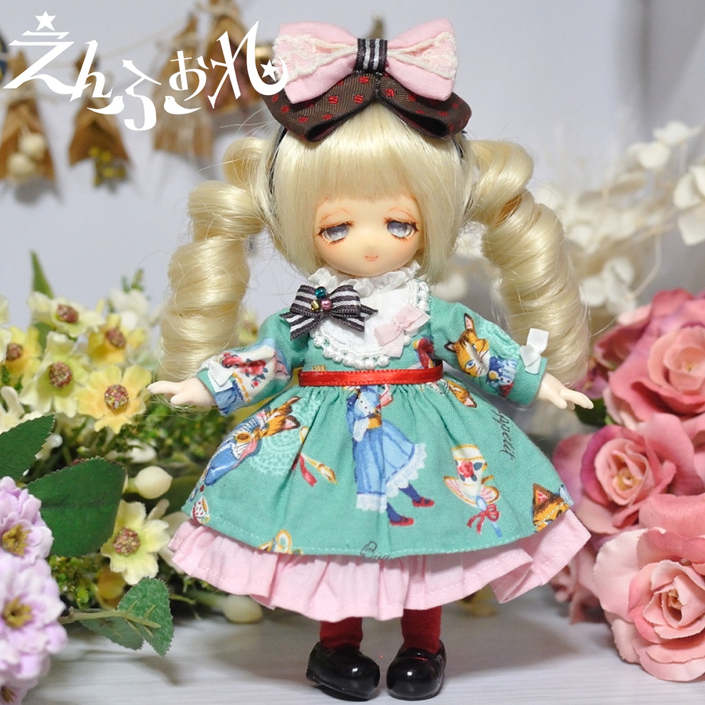 【オビツ11】ミントにゃんこのロリィタワンピセット*ピンク