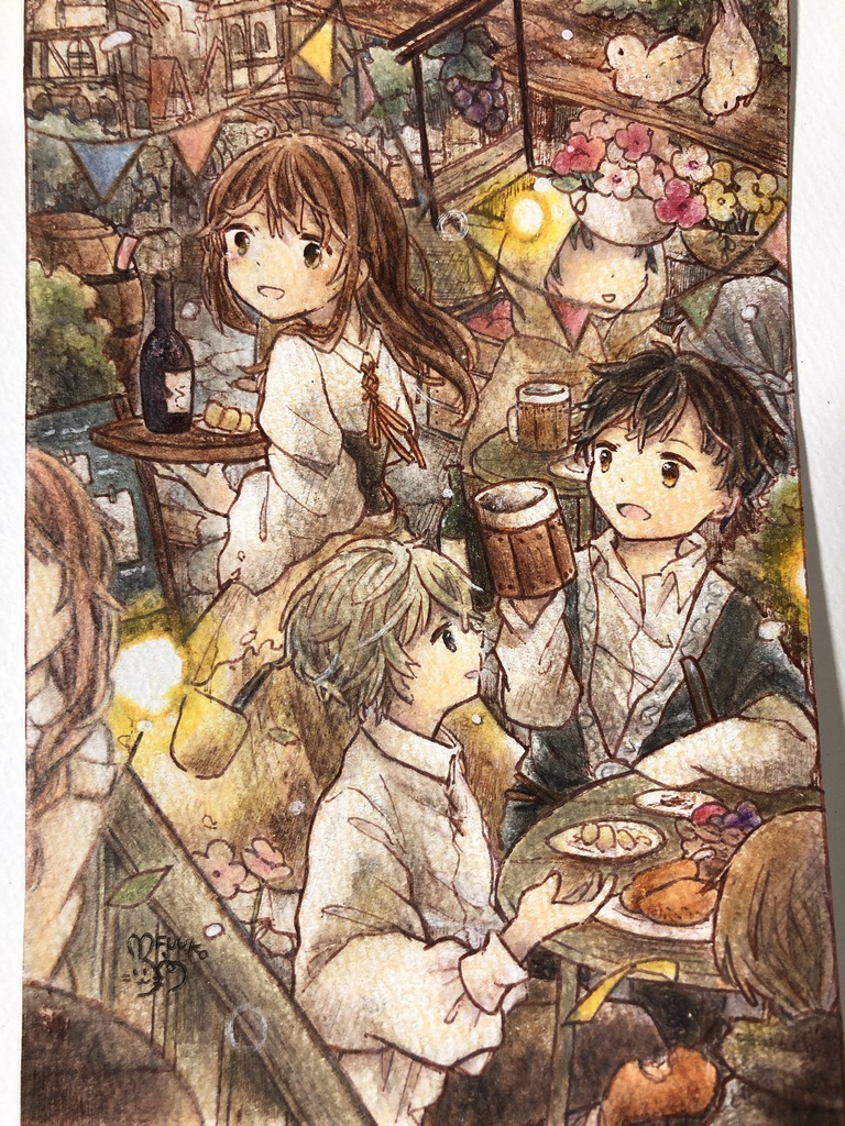 賑わう町 原画
