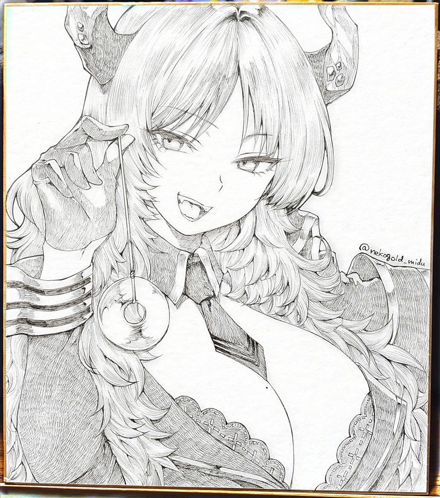 【ブルアカ】京極サツキ：手描きモノクロ色紙