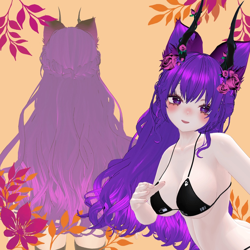 ❥・Rose Horn Waves Hair