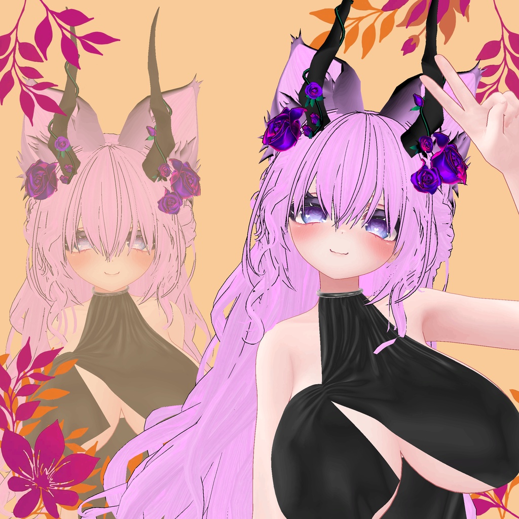 ❥・Rose Horn Waves Hair