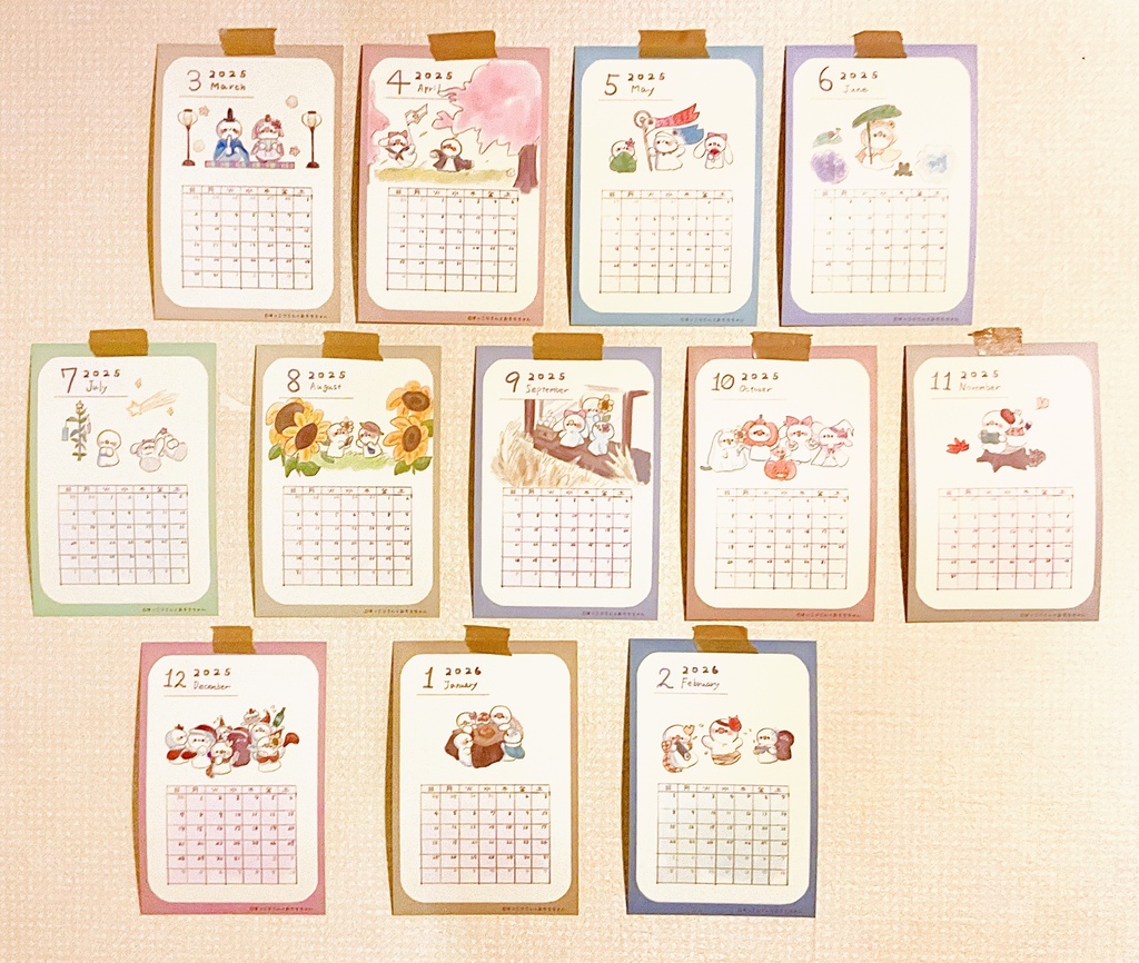 【ポストカード】おもちちゃんカレンダーセット！【2025-3〜2026-2】