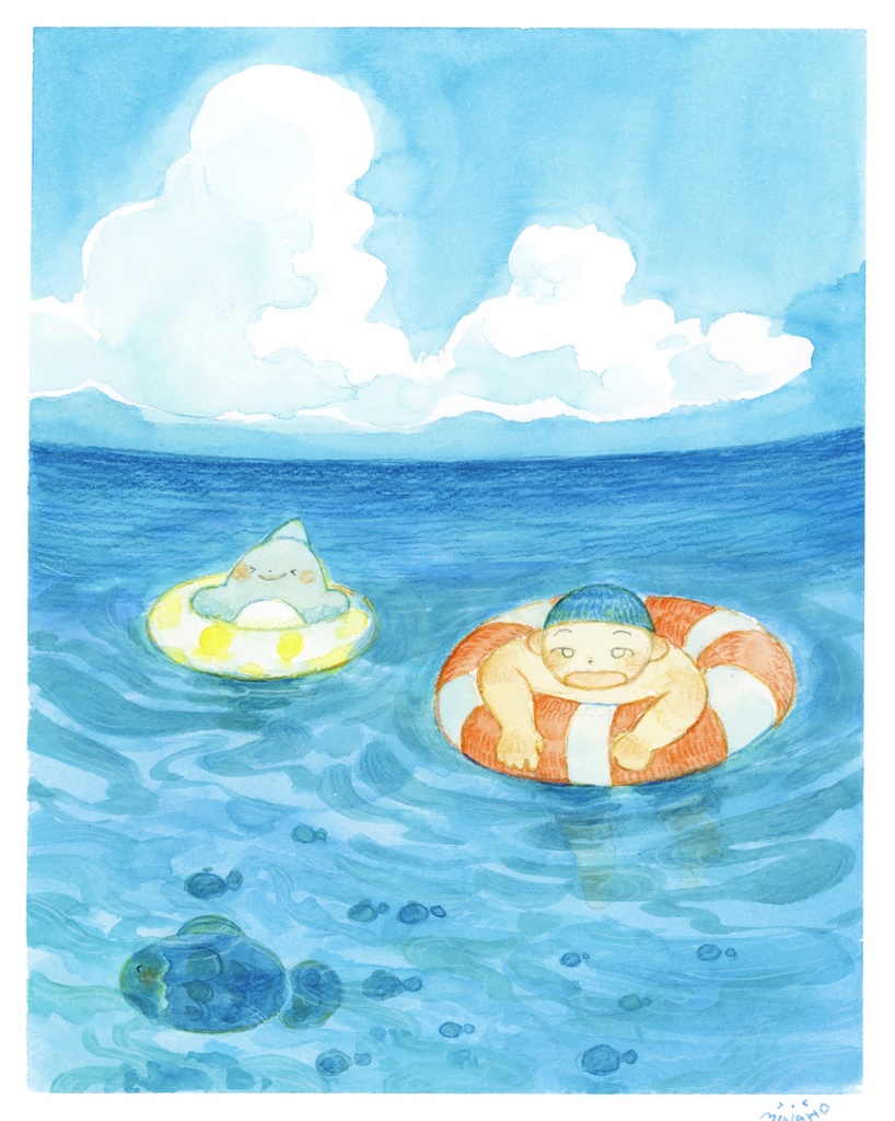 水彩原画　ぼくと、ともだち