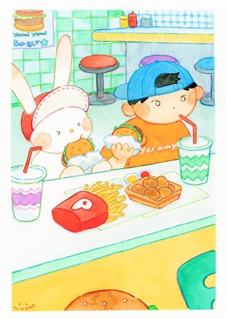 水彩原画 F4 ぼくと、ともだち