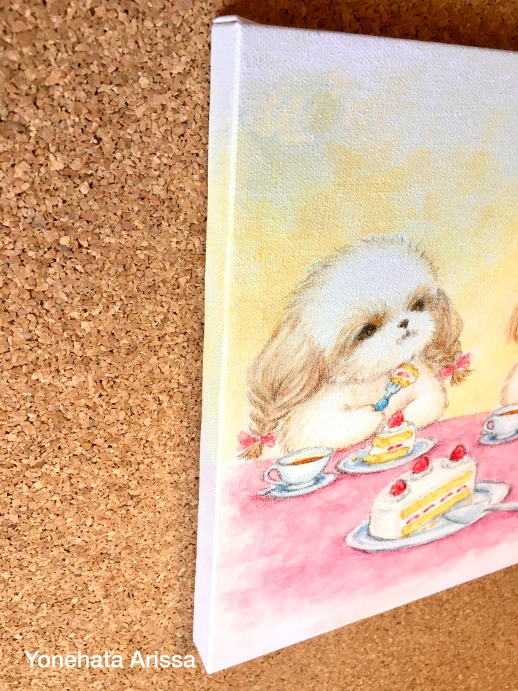 複製画「シーズーたちのお茶会」キャンバスF4サイズ