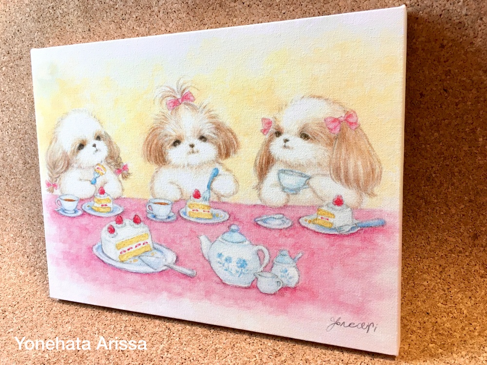 複製画「シーズーたちのお茶会」キャンバスF4サイズ