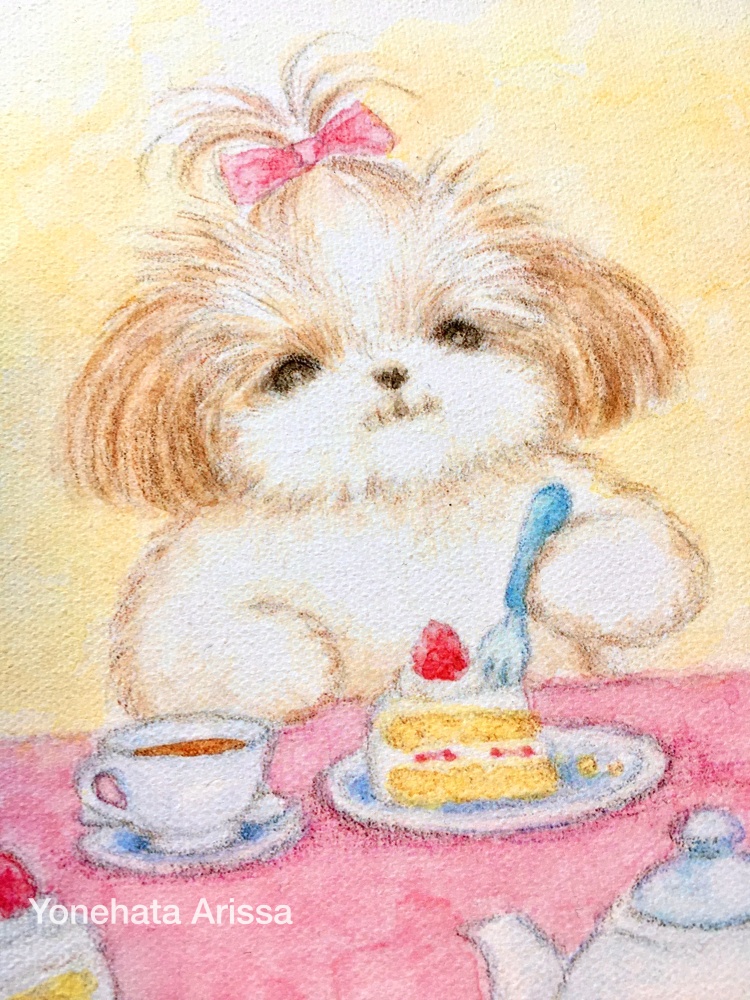 複製画「シーズーたちのお茶会」キャンバスF4サイズ