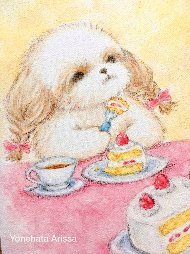 複製画「シーズーたちのお茶会」キャンバスF4サイズ