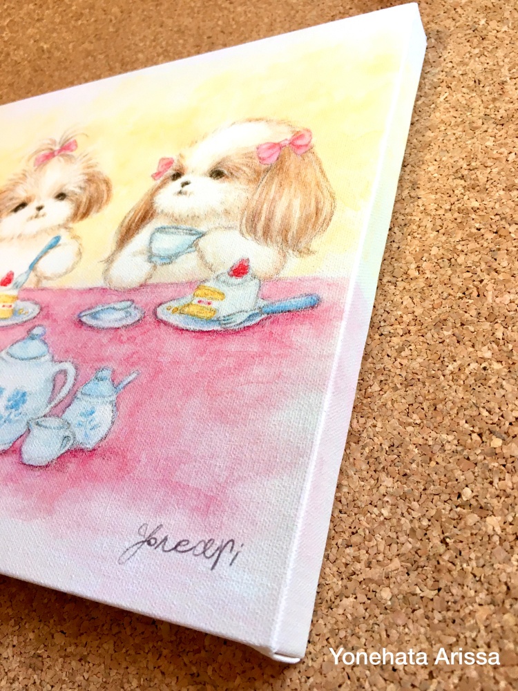 複製画「シーズーたちのお茶会」キャンバスF4サイズ