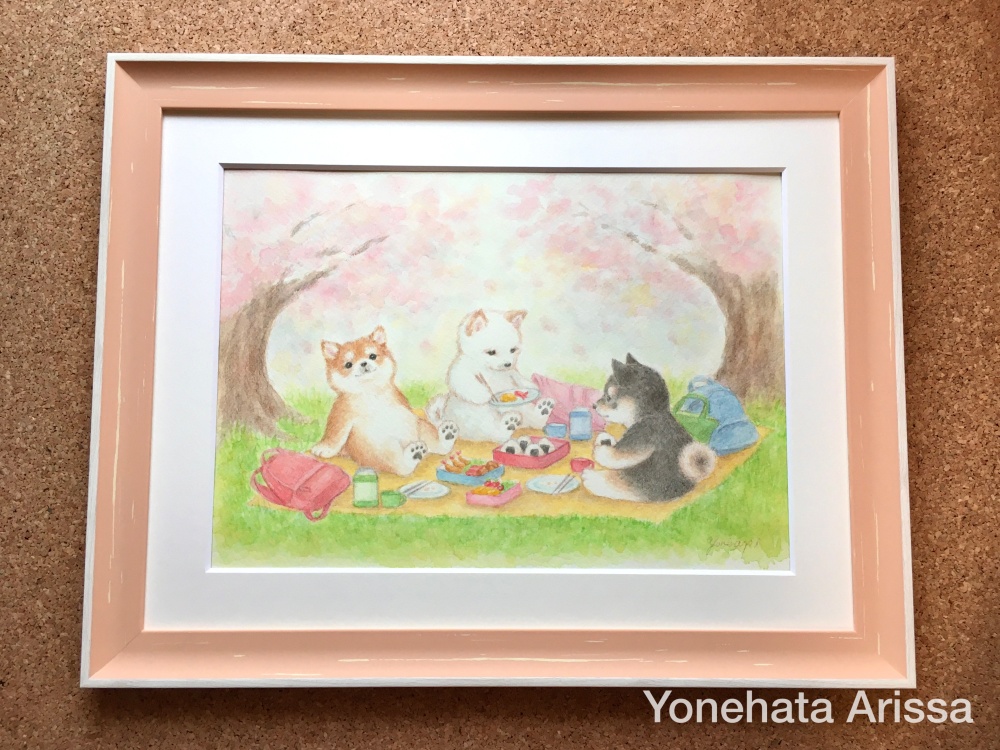 原画作品「お花見をする柴犬」