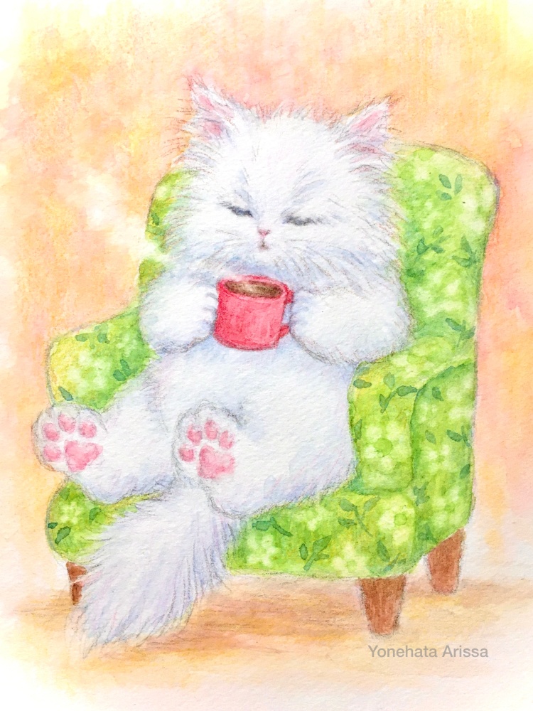 原画作品「カフェタイムの猫」 - よねありのお絵描き屋さん - BOOTH