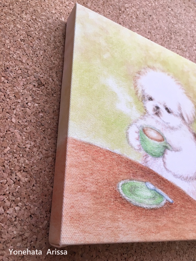複製画「ペキニーズのカフェタイム」キャンバスS0サイズ
