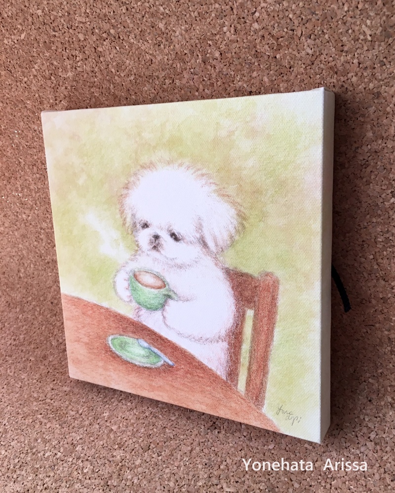 複製画「ペキニーズのカフェタイム」キャンバスS0サイズ