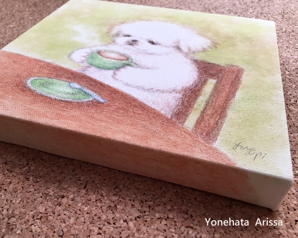 複製画「ペキニーズのカフェタイム」キャンバスS0サイズ