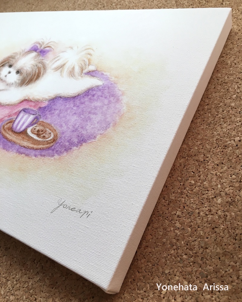 複製画「ゴロゴロするシーズー」キャンバスF4サイズ