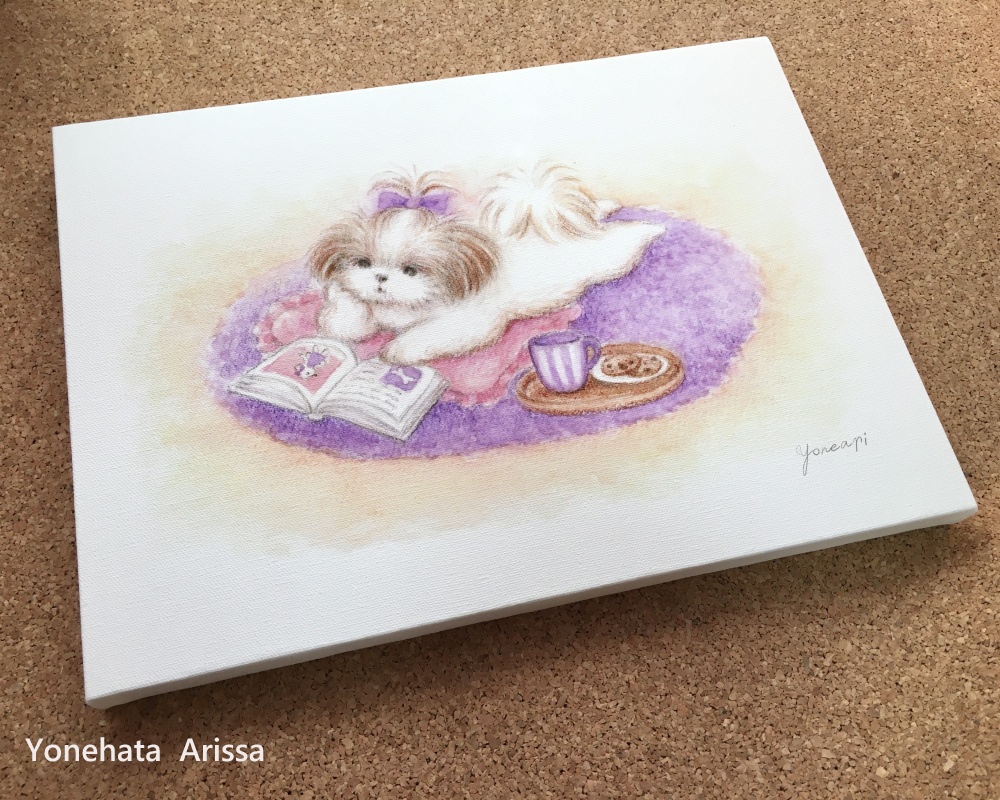 複製画「ゴロゴロするシーズー」キャンバスF4サイズ