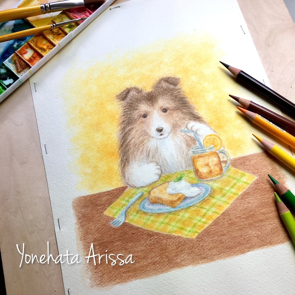 原画作品「シェルティのカフェタイム」