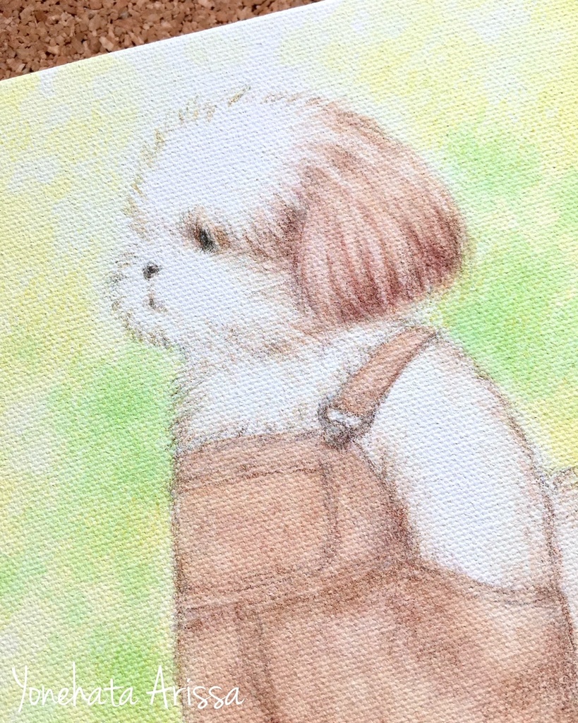 複製画「茶色のオーバーオールシーズー」キャンバスS0サイズ