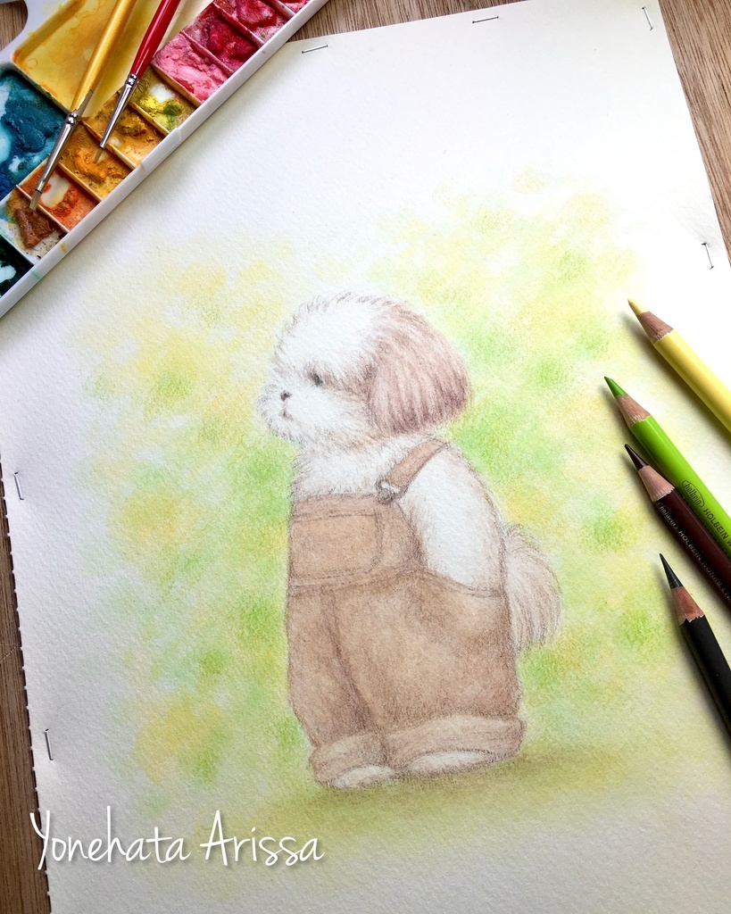 複製画「茶色のオーバーオールシーズー」キャンバスS0サイズ