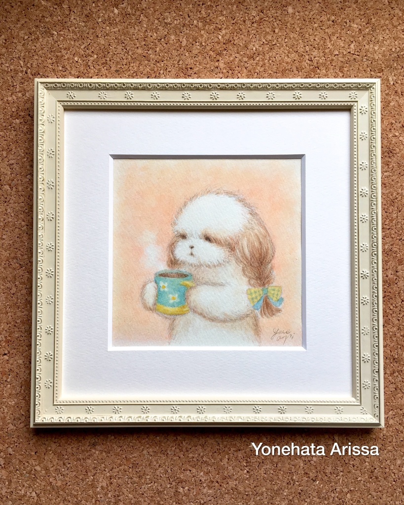 原画作品「おさげのシーズーとマグカップ」