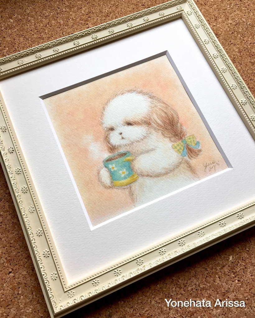 原画作品「おさげのシーズーとマグカップ」