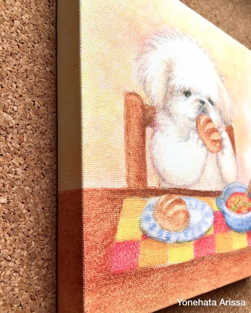 複製画「ペキニーズとパンとミネストローネ」キャンバスS0サイズ