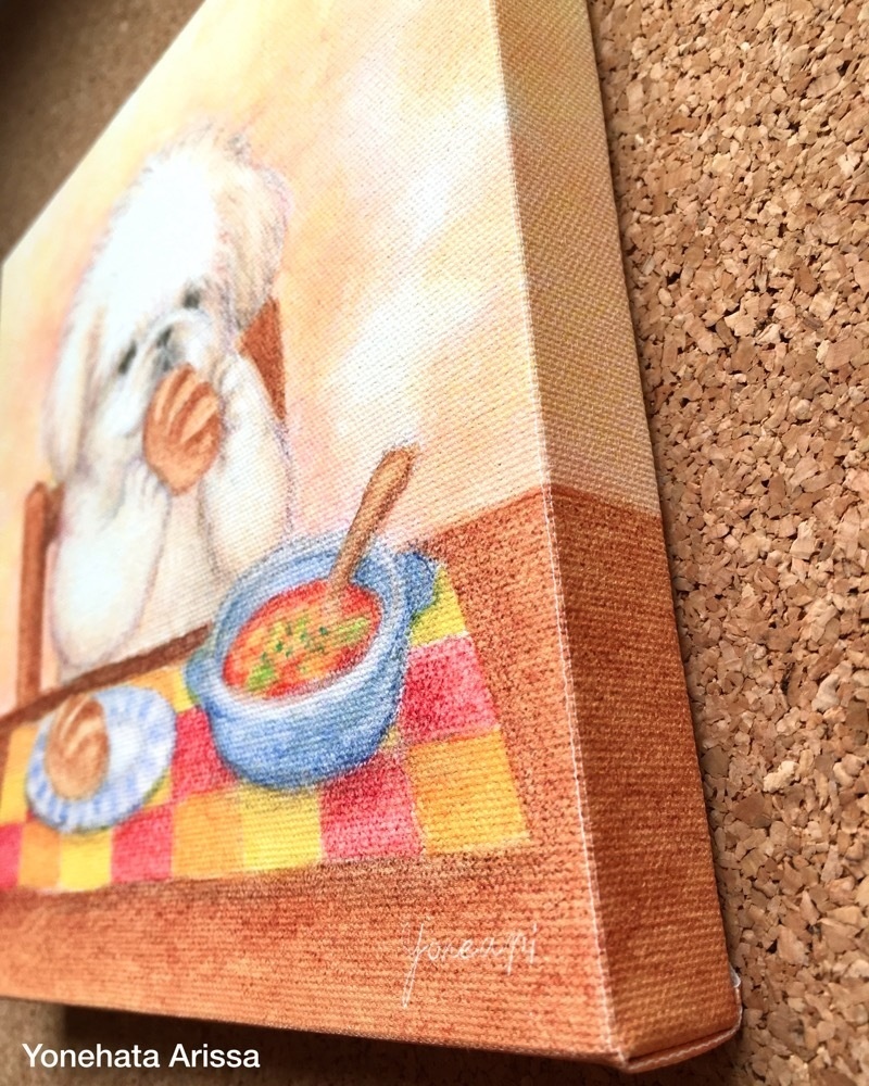 複製画「ペキニーズとパンとミネストローネ」キャンバスS0サイズ