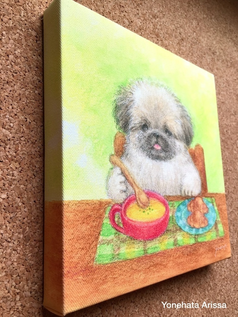 複製画「ペキニーズとパンとポタージュスープ」キャンバスS0サイズ