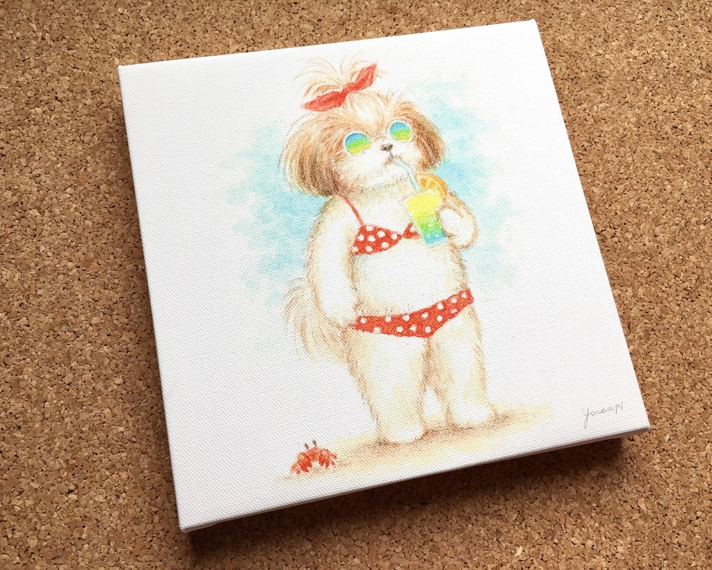複製画「サングラスのビキニシーズー」キャンバスS0サイズ