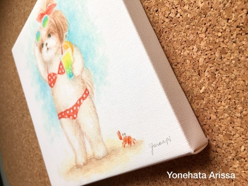 複製画「サングラスひょいっとビキニシーズー」キャンバスS0サイズ