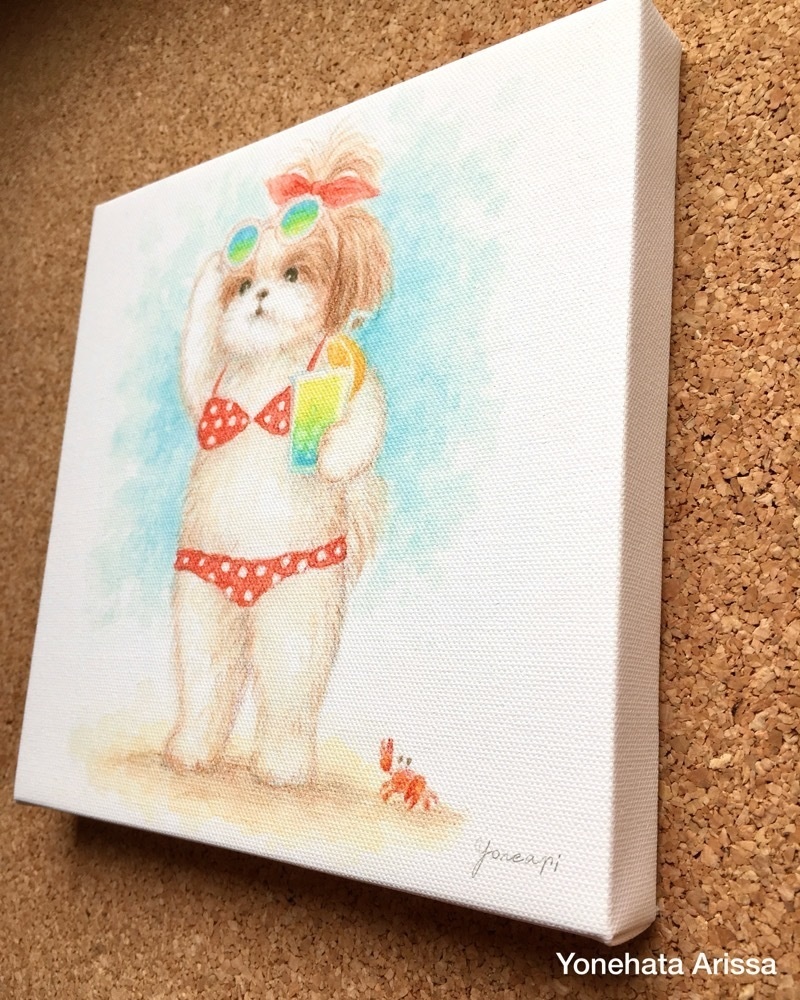 複製画「サングラスひょいっとビキニシーズー」キャンバスS0サイズ